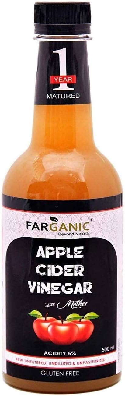 FARGANIC Apple Cider Vinegar with Strand of Mother Raw, Unfiltered and Undiluted for Weight Loss Management (500 ml)