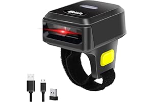 Alacrity 2D Wireless Ring Barcode Scanner,Portable Bluetooth Wearable Finger 1D 2D Mini Bar Code Reader Scanner Suppot Screen Scanning with Bluetooth & 2.4GHz Wireless & Wired Connection Scanner