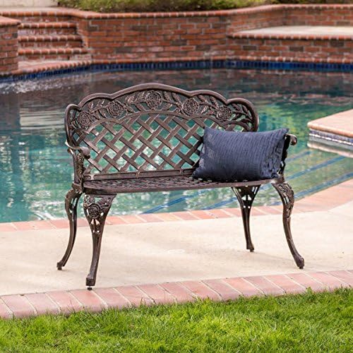 Christopher Knight Home Lucia Outdoor Garden Bench Cast Aluminum Construction Antique Copper Finish
