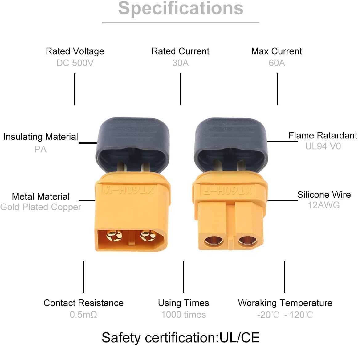 GTIWUNG 10 works XT60 Plug Connector Male Female, XT60H Upgraded XT60 Sheath Housing Connector Plug for RC Lipo Battery RC Model - Image 4
