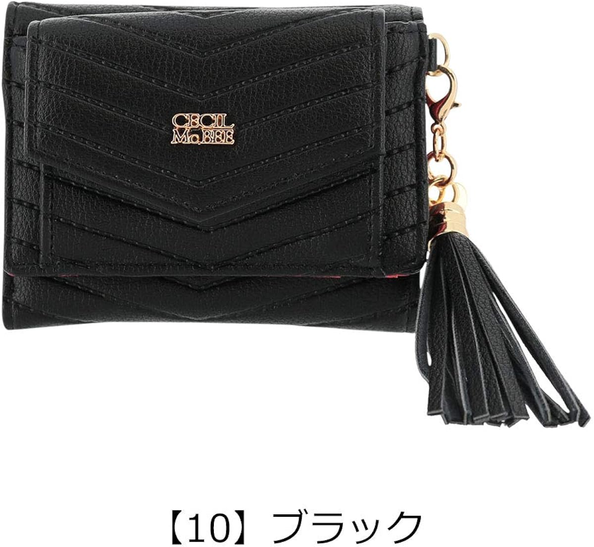Amazon セシルマクビー 三つ折り財布 V字型押し レディース 10 ブラック Cecil Mcbee セシルマクビー 財布