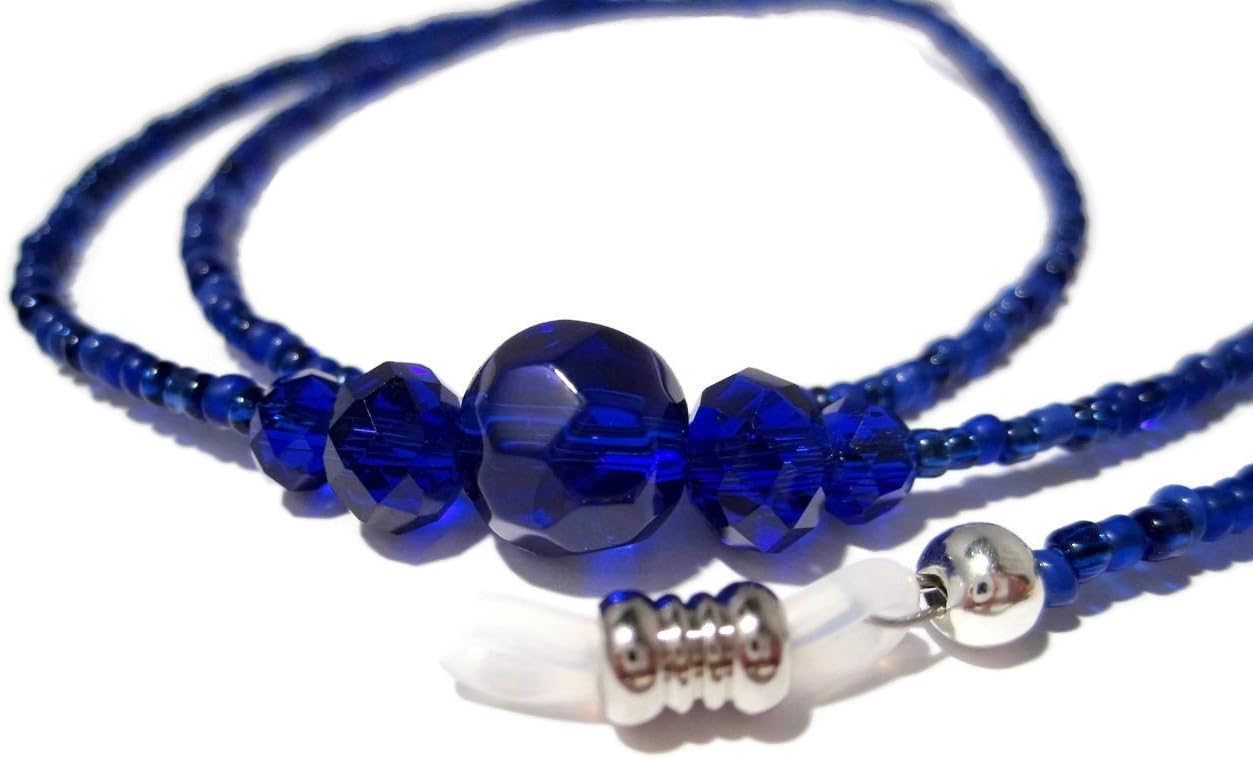 ATLanyards Royal Blue Beaded Eyeglass Holder - Blue Beaded Eyeglass Support