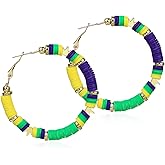 Mardi Gras Earrings for Women Glitter Purple Yellow Green Hoop Earrings Carnival Crown Hoop Earrings Carnival Party Jewelry Gift