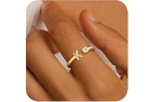 Fezodo Christmas Gifts for Grandkids Teens Girls, 14K Gold Plated Adjustable Initial Rings for Women Teen Girl Trendy Stuff Birthday Gifts Stocking Stuffers for Teen Girls Women Jewelry