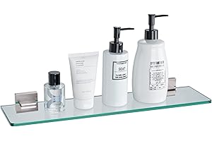 KOKOSIRI Wall Shelves Floating Bathroom Glass Shelf for Kitchen Storage, 20'' x 5.6'' Tempered Glass Wall Mounted Brushed Stainless Steel B1106BR-L20