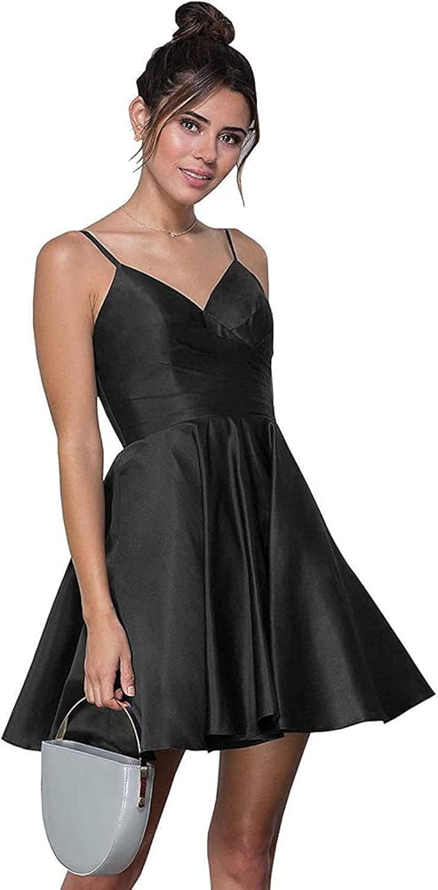 black spaghetti strap homecoming dress