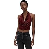alice + olivia Women's Ayanna Deep Cowl Tie Back Halter Top