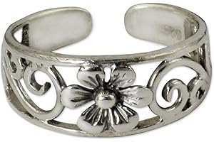 NOVICA Artisan Handmade Sterling Silver Toe Ring Flower Thai Artisan Jewelry Thailand Floral [2 in L (end to End) x 0.2 in W 