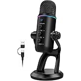 ZealSound Podcast Microphone with Noise Reduction, Gain &amp; Mute for YouTube | USB Mic with Zero-Latency Monitoring, Echo Control &amp; RGB for Podcasting and Recording, Compatible with PC, Mac, iPhone &amp; iPad