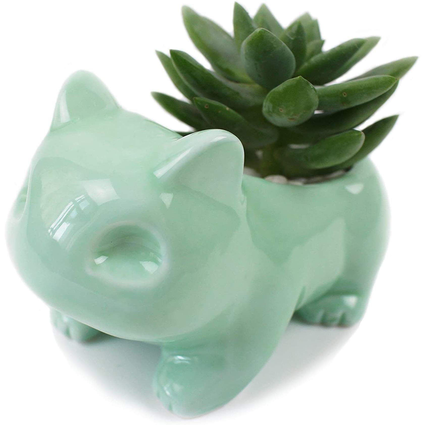 YODOOLTLY Ceramic Flower Pots- Cute Cartoon Succulent Planter Pots Green Small Animal Shaped DIY Art Vase Flowerpot for Office Desktop Garden Home Decorative