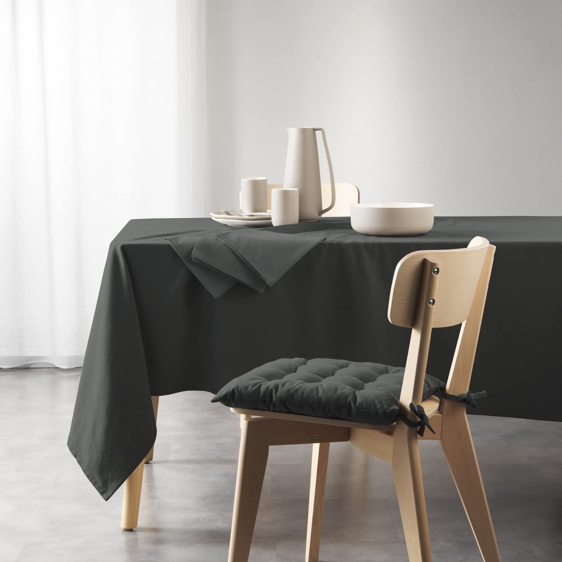 Douceur d'Intérieur 1731157 Rectangular Tablecloth 140 x 240 cm Recycled Cotton Plain Mistral Anthracite
