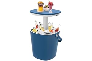 SHAREWIN Portable Outdoor Ice Cooler Bar, 15-Can Blue Multifunctional Side Table with Snack Tray, Hidden Bottle Opener & Food Clips, Lightweight for Indoor/Patio Use, Camping, Poolside, Party
