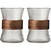 HOOPZOZA 2 Set Glass Coffee Cup Espresso CupT ea Cup With Heat Insulation Wood Chips 9 OZ (2X-260)