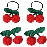 ZhangyiHot 4 Pcs Red Cherry Hair Clips and Barrettes - Vintage Style - Adults, Women, Girls - 1 Count (Pack of 1) - Cotton and Acrylic - Hair Clip