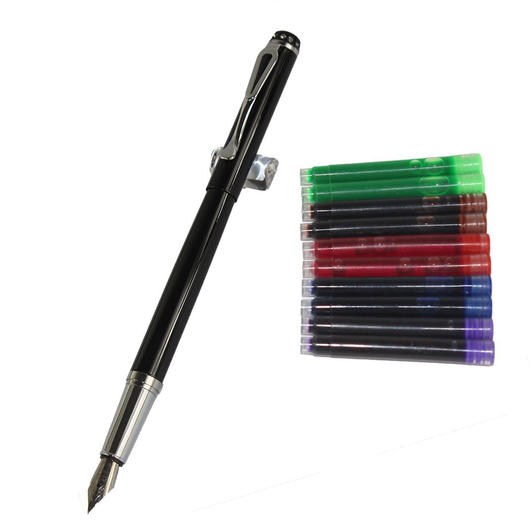 Gullor 301 Normal Nib Fountain Pen with Original pen pouch and 5 colors ink cartridge - Black
