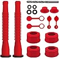 BELOMI Gas Can Spout Replacement, 2 Kit with 4 Screw Collar Caps Gas Can Vent Caps, Thick Rubber Pad, Spout Cover, Base Caps and Installation Drill, PE Car Accessories Gas Can Nozzle（Red）