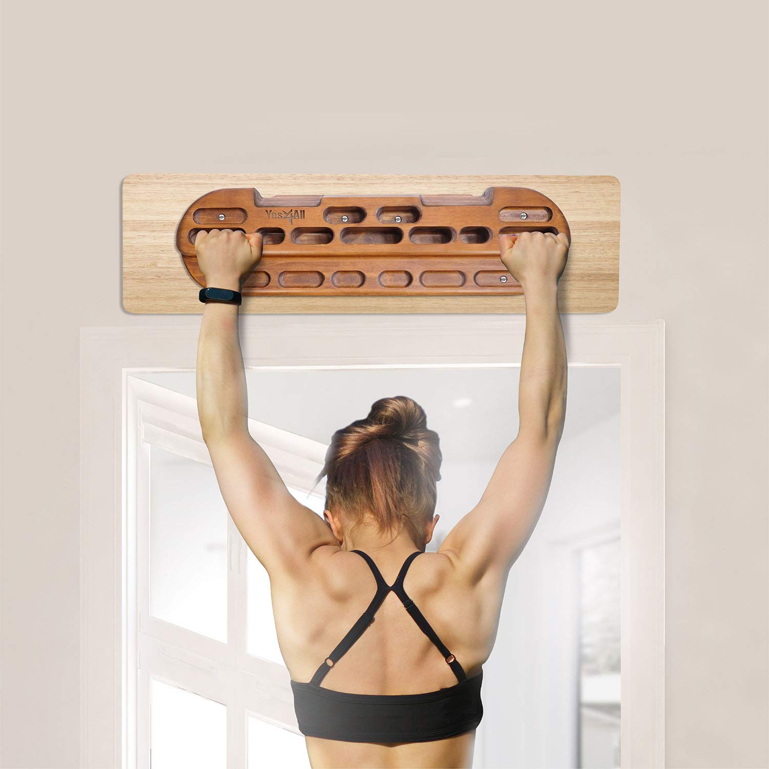 Yes4All Wooden Hang Board/Climbing Board for Doorway - Hand Strengthener Equipment for Training Finger, Grip and Pull Up