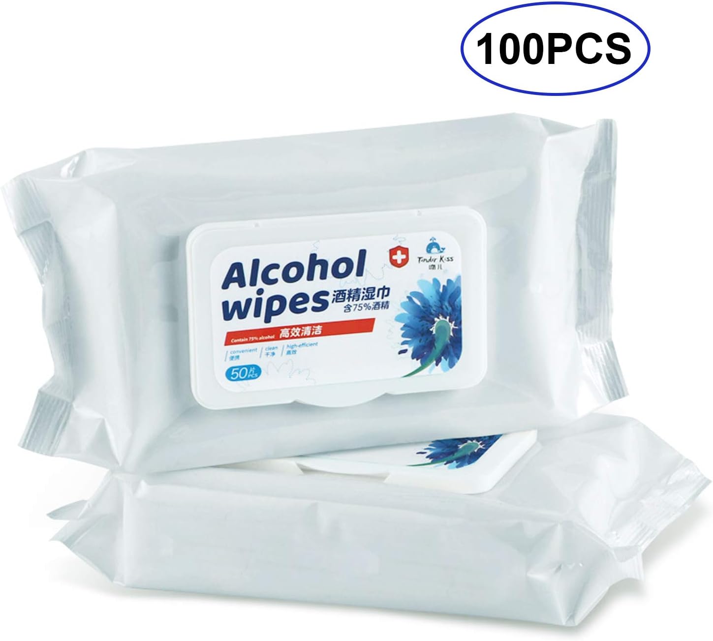 Clean Wipes 100 Pcs (2 Pack x 50) resealable 75%
