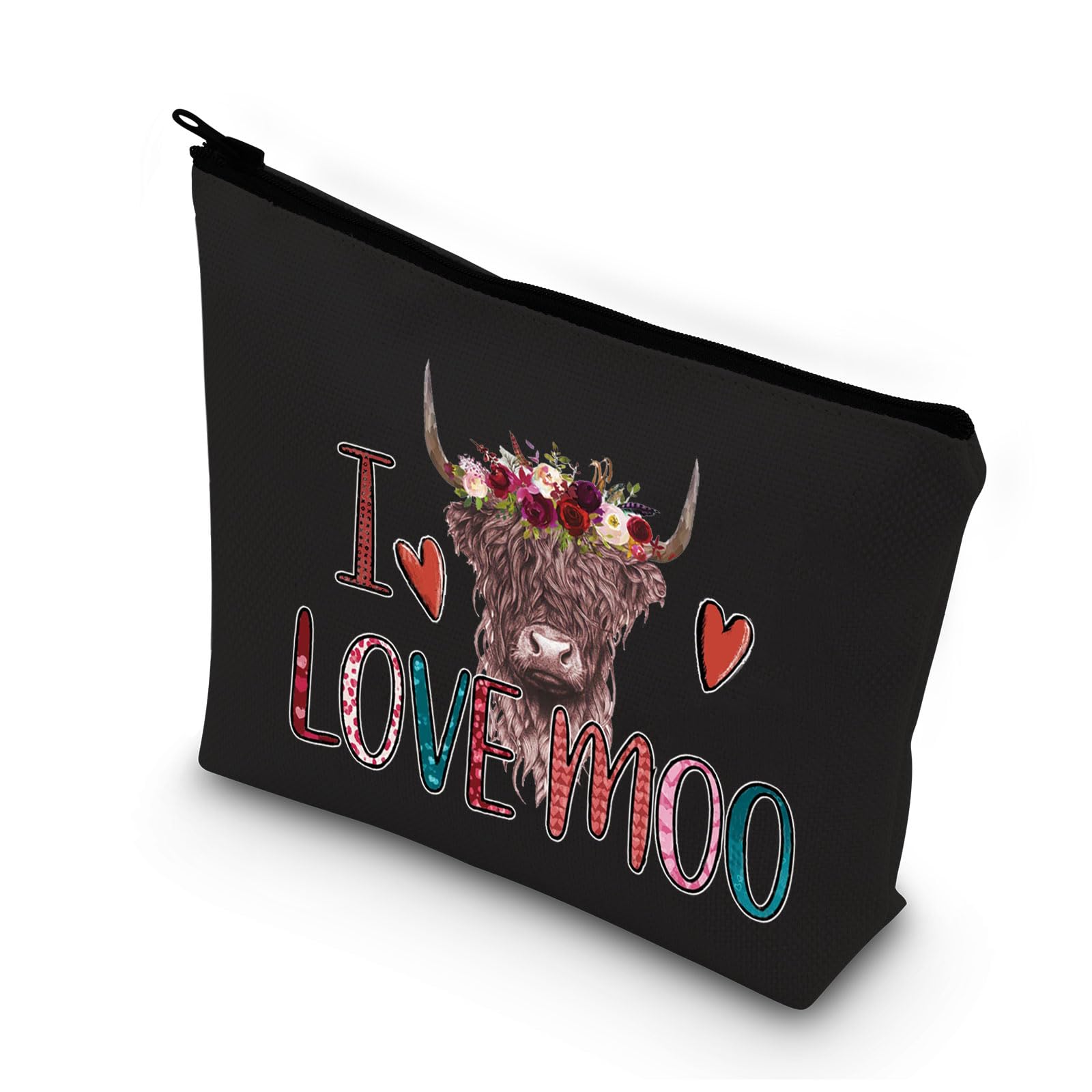 PLITI Highland Cow Makeup Bag Cow Lover Cosmetic Bag Farm Girl Gift I Love Moo Funny Cow Saying Gift for Girlfriend Wife (I Love Cow blU) — image 1