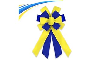 Blinket Large Blue Yellow Satin Bow for Wreaths – 11.42 × 20.87 Inch Spring Wreath Bows for Front Door Outdoor Holiday Decorations, Extra Large Bow for Door Christmas Tree