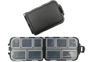 DRCHOER 2x Small Hard Fishing Tackle Box Portable Case Hooks Lure Baits Storage Box Containers For Storing Swivels Jigs Hooks Sinker,10 Compartments (Black)