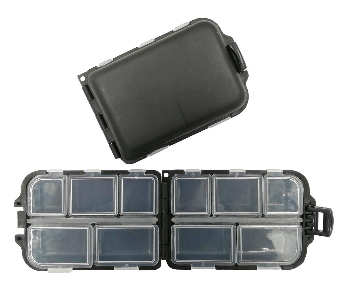 Photo 1 of 2x Small Hard Fishing Tackle Box Portable Case Hooks Lure Baits Storage Box Containers For Storing Swivels Jigs Hooks Sinker,10 Compartments (Black)