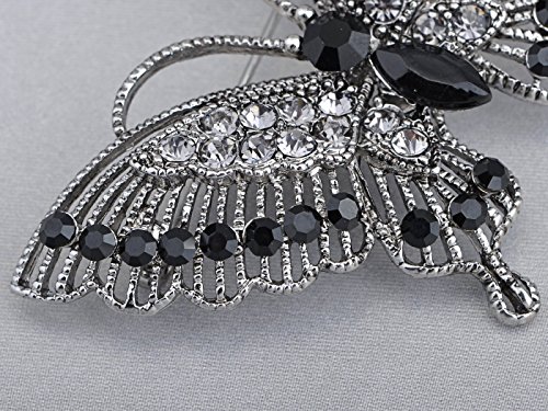 ALILANG Purple Crystal Rhinestone Butterfly Brooch Pin - Hollow Out Design, Silvery Tone, Convertible To Necklace