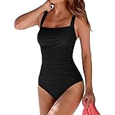 Upopby Women's Vintage Padded Push up One Piece Swimsuits Tummy Control Bathing Suits Plus Size Swimwear