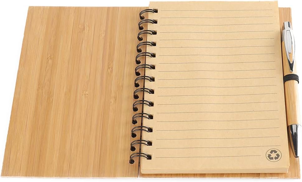 Spiral Notebook A5 Bamboo Notebooks/Journals With Pen for Journaling Writing Note Taking Diary and Planner ，Bamboo notepad, 70 Sheets : Office Products