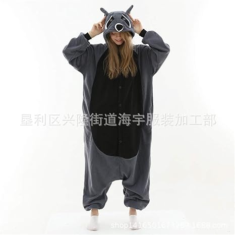 Amazon Co Jp ポーラーフリース動物グレーアライグマ漫画ワンピースパジャマフード付きのカップルホームサービスは長袖ワンピース グレーのフード付き Zhaozb Color Gray Size Xl ホーム キッチン