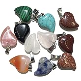LHJ 20Pcs Heart Shaped Natural Stone Pendants Healing Crystal Energy Rock for Jewelry Making Necklace Bracelet