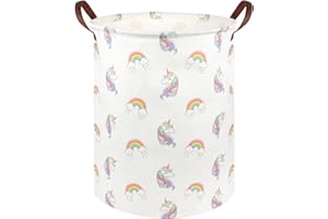 FXOCSHE Unicorn Laundry Hamper,Kids Laundry Basket,Unicorn Laundry Basket for Girls Hamper,Collapsible Canvas waterproof unicorn room decor,Nursery Hamper,Gift Baskets(Unicorn decor)