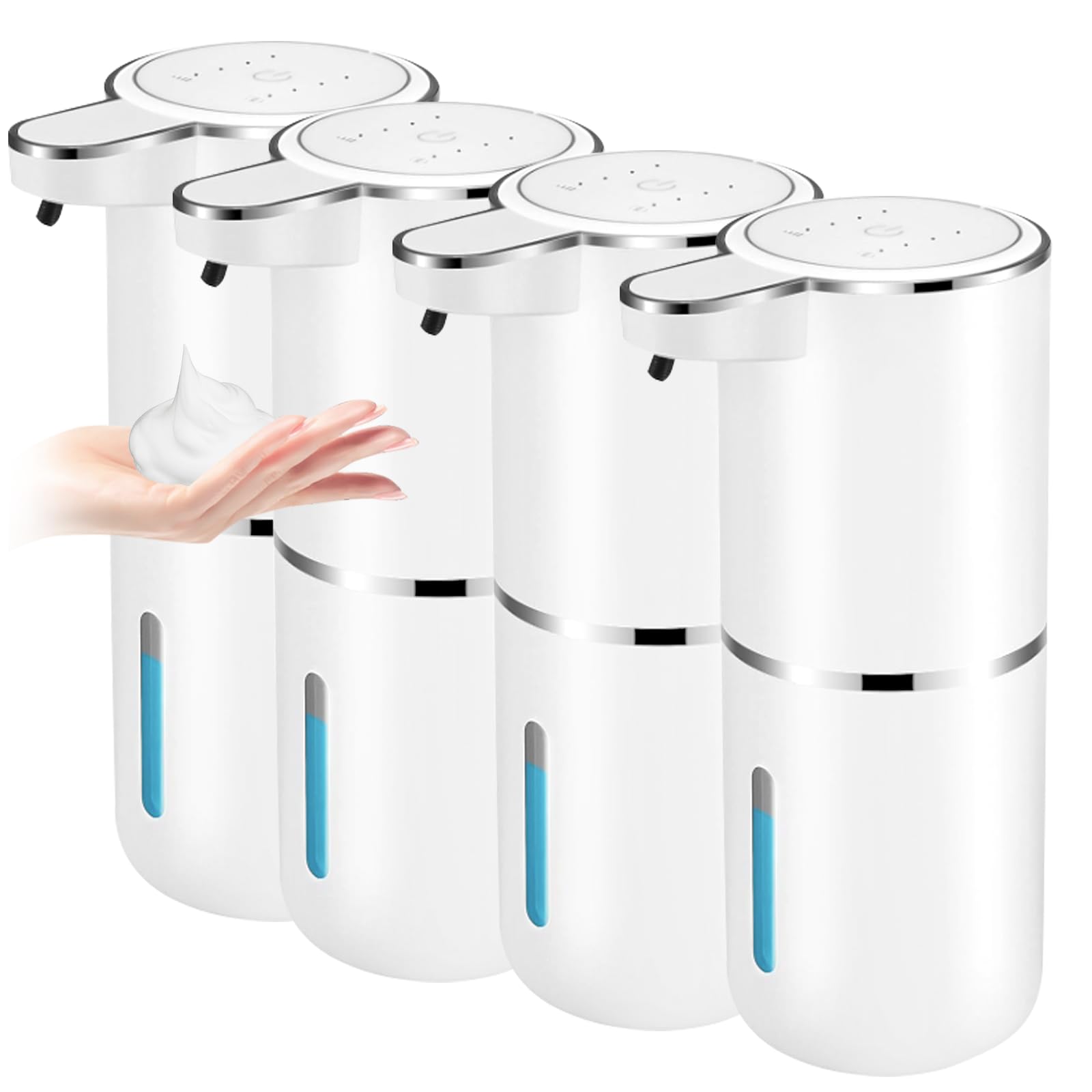 4 Pack Automatic Soap Dispensers,12.8oz/380ml USB Touchless Automatic Foaming Soap Dispenser,Rechargeabled Wall Mounted Smart Soap Dispenser for Bathroom Kitchen Dish Soap