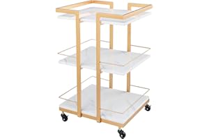 OMYSALON Esthetician Cart with Wheels Utility Salon Rolling Trolley, Gold Mobile Storage Organizer for Beauty Spa Cosmetology Massage, Tattoo Manicure Facial Tool Holder Station