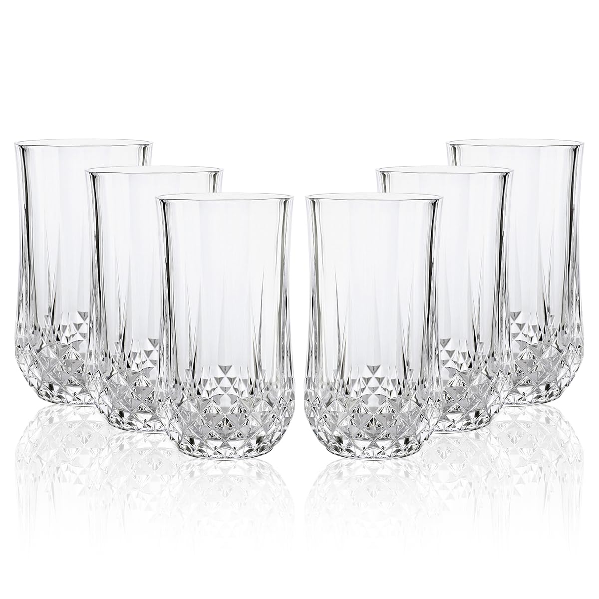 KAKKI Drinking Glasses Set of 6 Tumbler 350ml Highball Tall Juice Water Tumbler Glass for Home Restaurant Dining Crystal Clear Beautiful Design Dishwasher Freezer Microwave Safe…