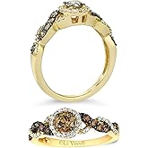 LE VIAN 3/4 Carat Diamond Halo Crossover Band Ring for Women in 14k Yellow Gold (G-H/Fancy Brown Color, VS2-SI1, cttw) Engagement Promise Ring Size 4 to 10.5 by LeVian