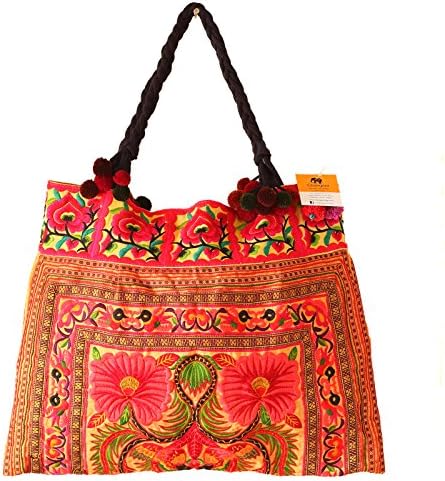 Changnoi Unique Hmong Hill Tribes Tote Bag Embroidered Fabric Large Size