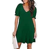 Aloodor Women's Casual Dresses Short Sleeve V-Neck Dress with Pockets