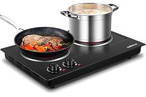 CUSIMAX Hot Plate, Electric Double Burner 1800W Portable Stove, Ceramic Infrared Cooktop with Adjustable Temperature Control,