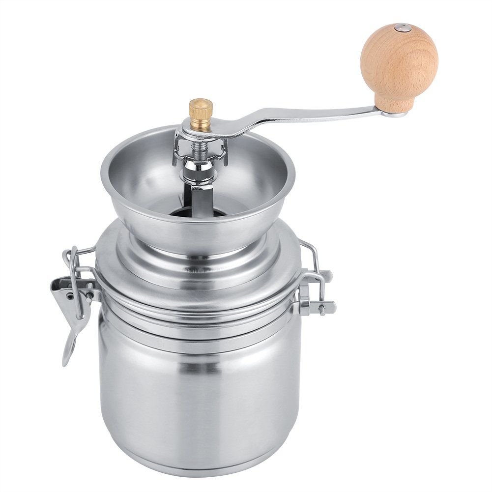 Fdit Coffee Grinder Manual Spice Nuts Grinding Herb Mill Stainless Steel Machine Thickness Adjustable Hand Crank Tool(Silver)