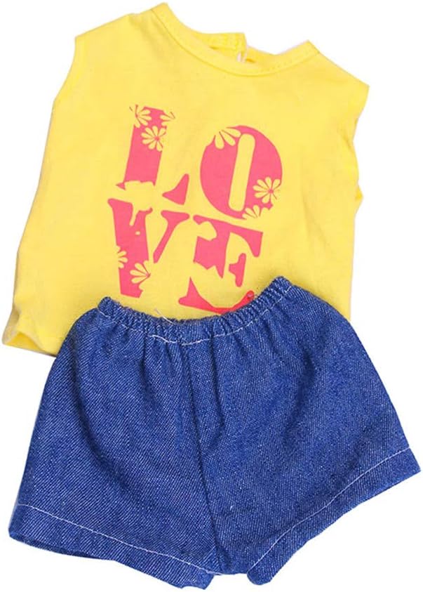 Lenfesh Fashion Summer Vest Shorts Clothes Dress For 18 Inch American Doll Accessory Girl Toy