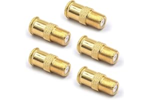 VCE RG6 Coaxial Cable Connector, Quick Push On Male to F Type Female Coax Extender Gold Plated Adapter, 5 Pack