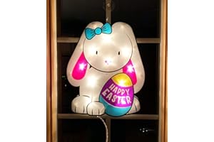 IMPACT INNOVATIONS Easter Bunny Window Decoration Indoor Outdoor Use Happy Easter Lighted Decoration 14.5” x 12”