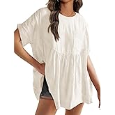 Tankaneo Womens Summer Babydoll Tops Casual Loose Fit Peplum Oversized Tunic Shirts