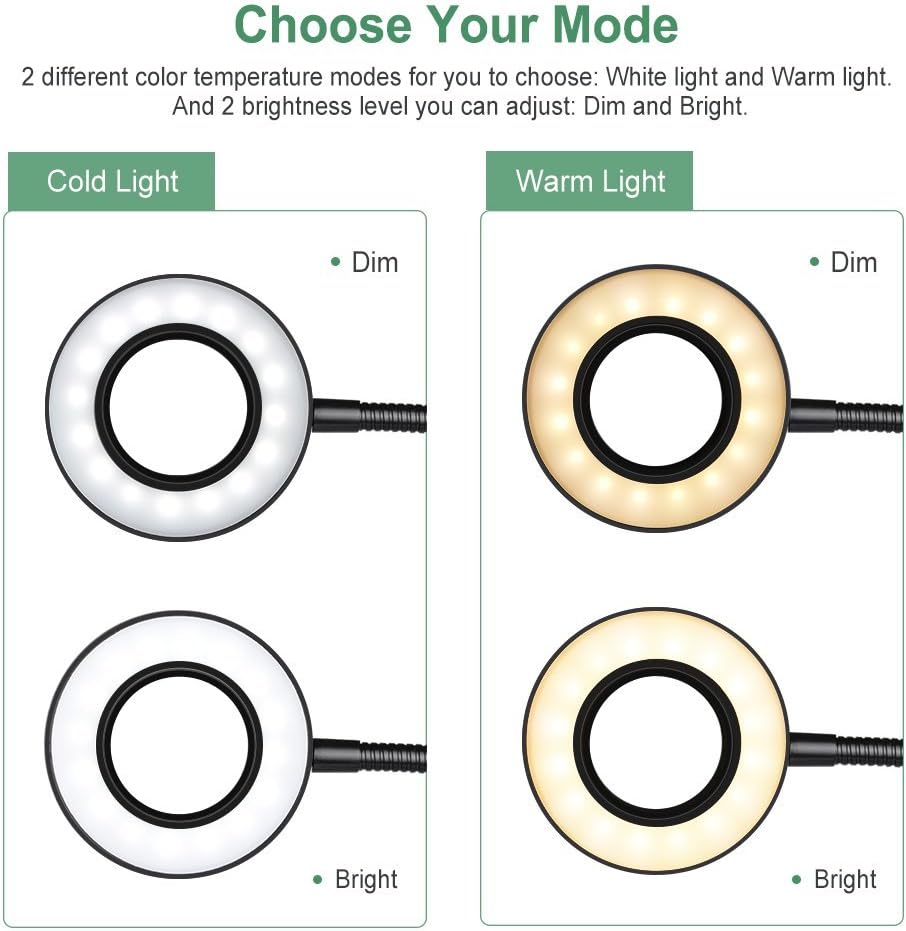 GLORIOUS-LITE 5W LED Clip on Light/Reading Light/Bed Light, 2 Color Book Light & Dimmable Pinao Light, Eye-Caring Clip on Lamp for Makeup Mirror, Desk, Headboard, Dorm Room, Computer and Piano(Black) - - 