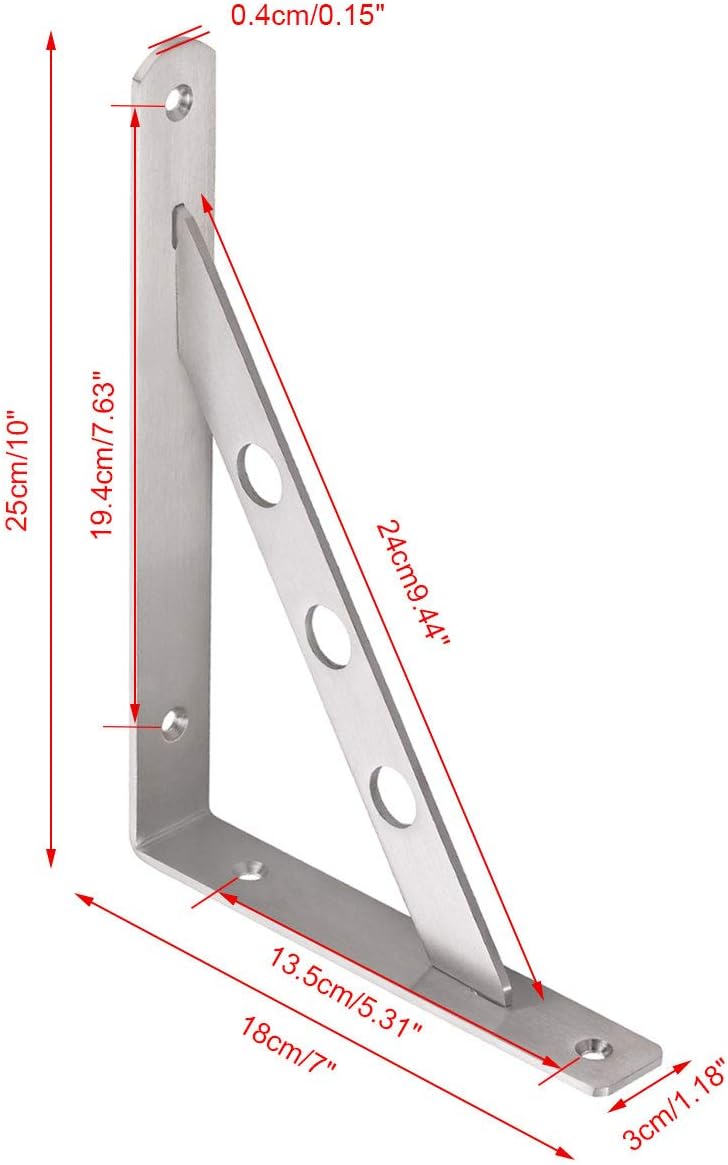 YUMORE L Bracket, Heavy Duty Stainless Steel Solid Shelf Support Corner Brace Joint Right Angle Bracket, The Bar with Hole to Hang Clothes Hook or S Hook, 1 L Bracket with 2 S Hooks, 10”, Pack of 2: Home Improvement