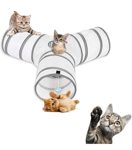 Tunnel de Jeu pour Chat Interieur, Jouer Tube pour Chat avec Pompons Suspendus et Trou interactif pour Chatons, Chiots, Lapins, furets, cochons d 'Inde