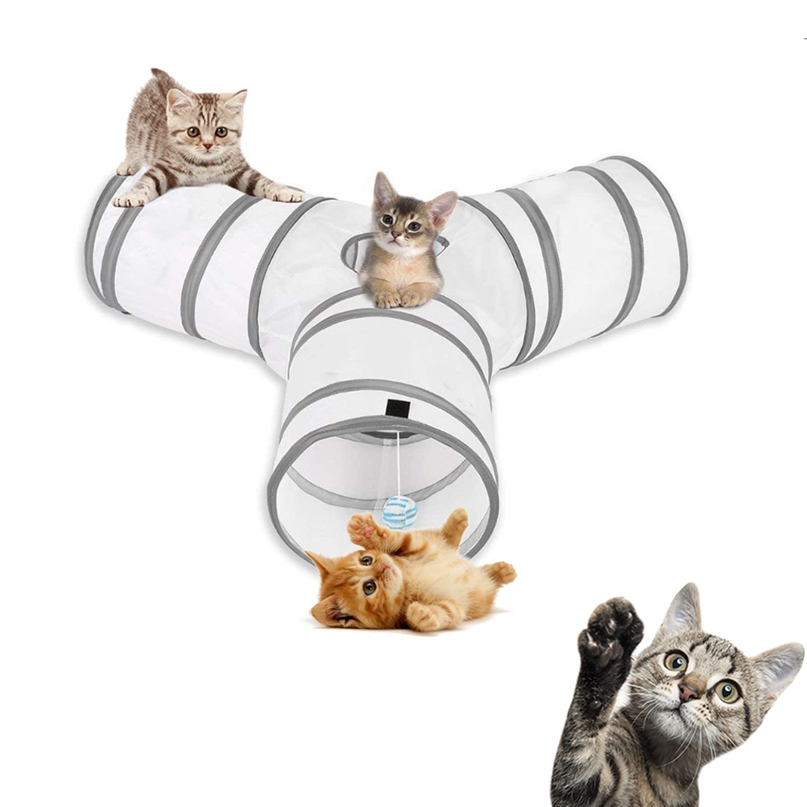 Cat Toys Cat Tunnel and Cat Cube Pop Up Collapsible Kitten Indoor Outdoor Toys-Collapsible 3 Way or 1wayCat Tube- for Cat, Puppy, Kitty, Kitten, Rabbit (White)