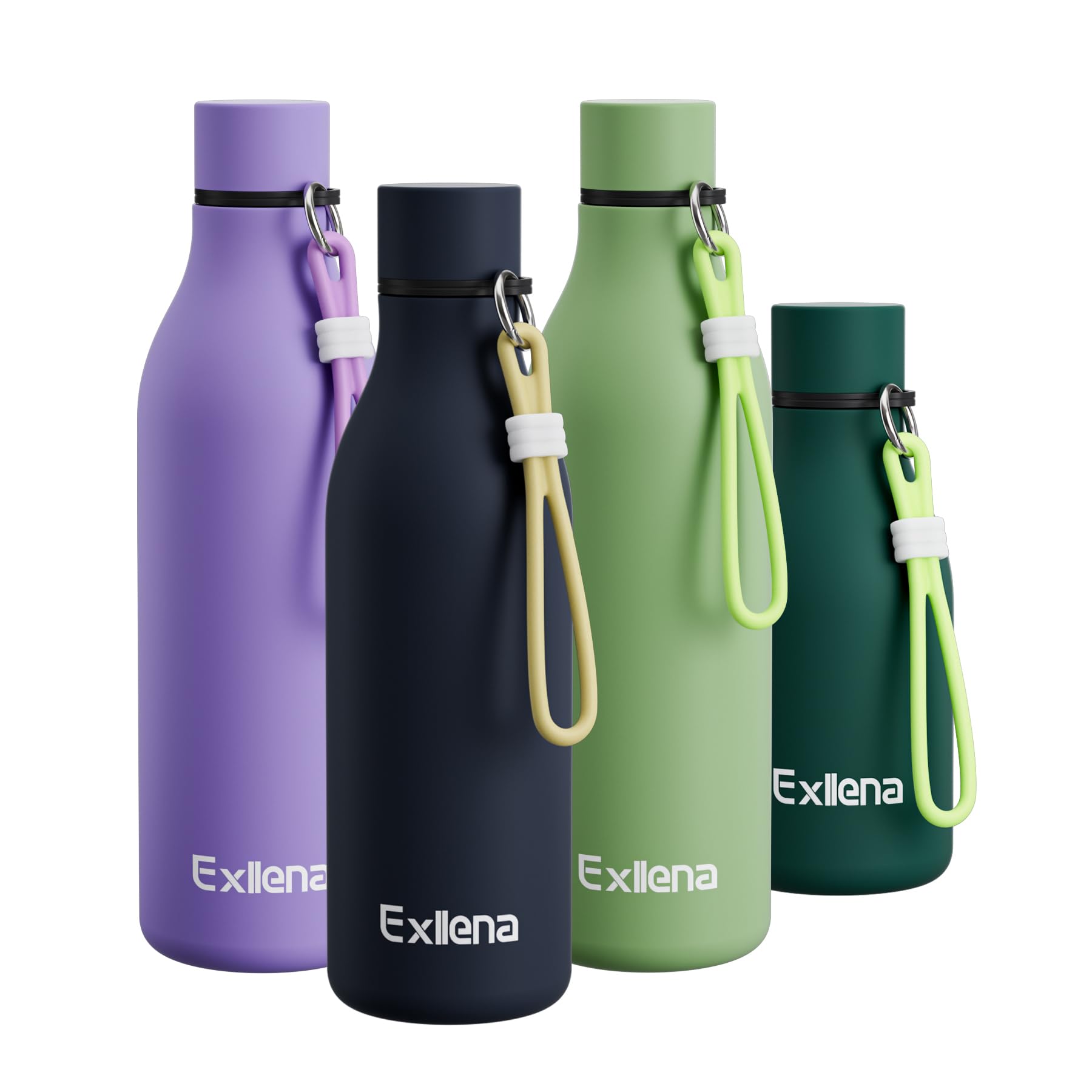 Exllena Metal Water Bottle 500ml with Silicone Strap, Double Wall Vacuum Insulated Water Bottles Keeps Drinks Cold 24 Hrs/Hot 12 Hrs, Stainless Steel Water Bottle BPA Free(Navy Blue)