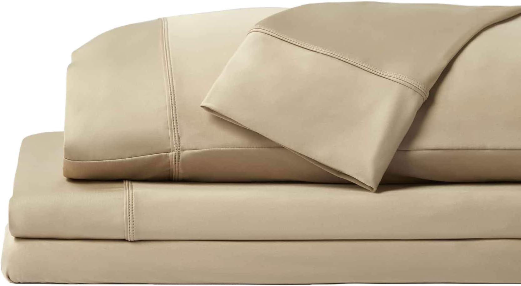SHEEX - Original Performance Sheet Set with 2 Pillowcases, Ultra-Soft Fabric Cooling and Breathes Better Than Traditional Cotton - Khaki, Queen
